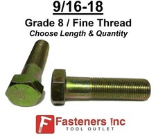 9/16-18 Hex Bolt Yellow Zinc Grade 8 Cap Screw Fine Thread (Choose Size & Qty) picture