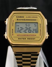 USA MEN'S GOLD TONE STAINLESS STEEL DIGITAL WATCH A168WG picture