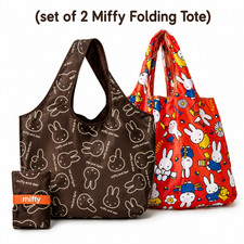 （Set of 2) New Miffy Tote Rabbit Style 2-Way LARGE Supermarket Book Foldable Bag picture