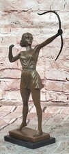 Diana Bronze Sculpture: Mythological Goddess with Bow on Marble Base picture