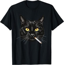Smoking Cat Aesthetic Black-Cat Dad Meow Kitten Cat Lovers T-Shirt picture