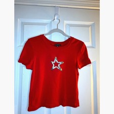 Y2K Grunge Retro Punk Chrome Metallic Star Red Shirt picture