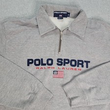 Vintage Polo Sport 1/4 Zip Pullover Sweater Men's Medium Gray Pockets LS USA picture