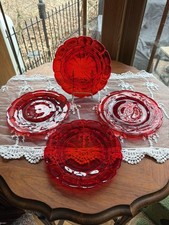 4 Vintage Fostoria Argus Ruby 8 Inch Luncheon Salad Dessert Plates ..Pristine picture