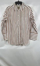 Sezane Women's Brown White Striped Organic Cotton Button-Up Shirt Sz 34 picture