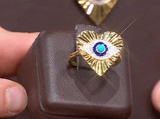 Rarities Carol Brodie Gold Plated Diamond Turquoise Enamel Evil Eye Heart Ring 6 picture