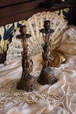 Antique 1930s French Country Figural Candlesticks – Ornate Pair picture