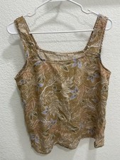 Cynthia Rowley 100% Linen Tank Top Women M Floral Leaf Print Sleeveless Blouse picture