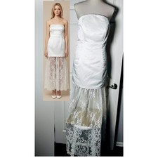 Lulus Winslet White Satin Sheer Hem Strapless Maxi Dress Size Medium New NWT picture