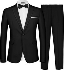 MAGE MALE Men's Suit Slim Fit 2 Piece Black XL 44R 38W Notch Lapel 1 Button picture