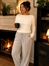 Reformation Miller Knit M Ivory Ribbed Knit Boat Neck Long Sleeve Pullover Top picture