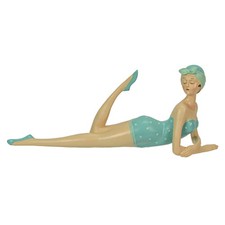 Retro Bathing Beauty Beach Girl Posing In Sage Green Polka Dot Swimsuit Figurine picture