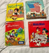 4 Vintage Whitman Tell-A-Tale books 1970s Our Flag, Mickey Mouse, Nancy+ picture