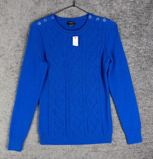 NWT Talbots Fisherman Sweater Womens PS Blue Pullover Lambswool Knit picture