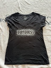 G by GUESS Women’s Black V-Neck Short Sleeve Logo T-Shirt Regular Size M picture