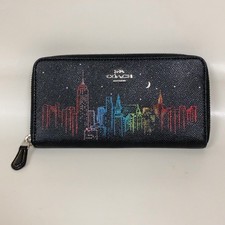 Coach Black Zip Wallet NYC Neon Skyline F39204 New York City COA picture