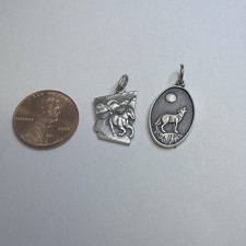 Vtg 1997 & 98 Sterling Silver Girl Scout Cookie Charm Unicorn And Wolf picture