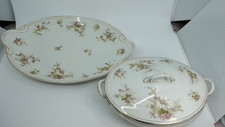 Antique Bassett Limoges Austria Porcelain 2pc Serving Set Platter Tureen Bowl picture