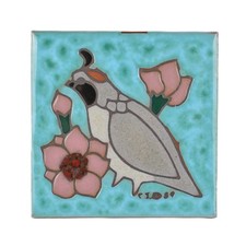 Vintage Cleo Teissedre Birf Flowers Southwestern Turquoise Tile Trivet picture