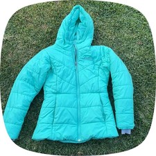 Columbia Girls Turquoise Hooded Puffer Jacket Full Zip Nylon Shell Size L picture