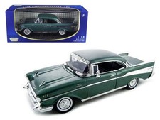 Motormax 1:18 1957 Chevrolet Bel Air Hardtop Green Diecast Model Car 57 Chevy picture