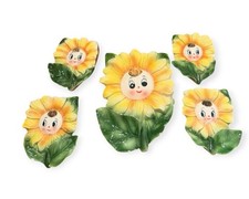 Vintage 1950s Japan Anthropomorphic Sunflower Wall Pockets Set of 5 Kitsch picture