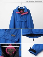 Vintage 90s Eddie Bauer Blue & Hot Pink Hooded Anorak Jacket 🏕️ Mens XL picture
