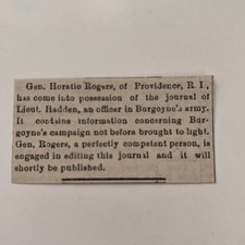 Gen. Horatio Rogers of Providence RI 1878 Bennington VT Clipping TAJ8-S13 picture