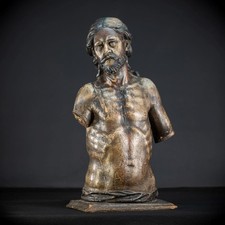 Jesus Torso Wooden Sculpture | Italy 1500s Antique Wood Carving Statue | 25.2