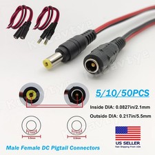 5/50Pcs DC Power Pigtail Cable 12V 5A Male Female Plug 5.5x2.1mm for CCTV Camera picture