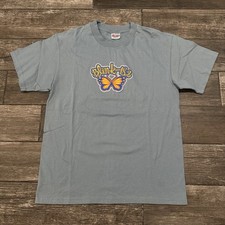 VTG 1999 BLINK-182 BUTTERFLY LOGO T-SHIRT BAND TEE BABY BLUE PROMO SZ L GLITTER  picture