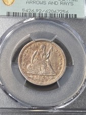 1853 P PCGS VF Details Arrows & Rays - Silver Seated Quarter 25C US Coin picture