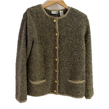 VTG Claudia Barnes Button Front Cardigan Jacket Size M Brown Boiled Wool Blend picture