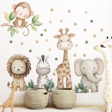 Safari Animals Nursery Wall Decal, Peel and Stick Nursery Mural Jungle Animal... picture
