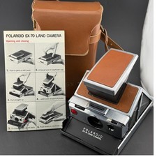 Vintage Polaroid SX-70 Land Camera-Folding Instant, Chrome Tan, Leather Case picture