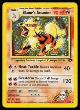 Blaine's Arcanine 1/132 Unlimited Holo Rare Gym Challenge Pokemon Card CREASED picture