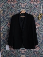 Vintage 60s Men's Black Brocade Tuxedo Dinner Jacket Sz 40 Evening Union USA picture