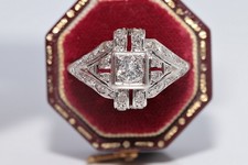 Antique Circa 1920s Handcrafted Art Deco Platinum Natural Diamond Ring picture