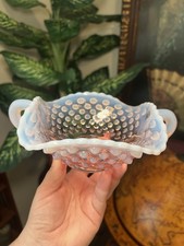Pink Fenton Art Glass Applied Handles Catch All Dish Opalescent English Hobnail picture