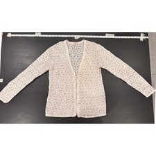 Vintage Cream Crochet Cardigan Floral Open Knit Cotton Button Front Sweater M picture