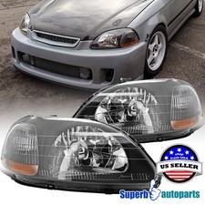 Fits 1996-1998 Honda Civic Headlight Head Lights Lamps Replacement Black Pair picture