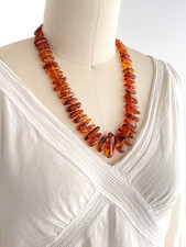 Vintage Natural Cognac Amber Polished Oblong Beads Graduated Beaded Necklace 21