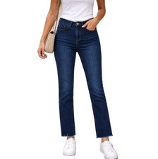 Lee Women's Straight Cropped Jeans 2M Dark Denim Raw Hem Capsule Comfy Classic picture