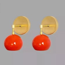 Pair Mid Century Brass Diabolo Wall Sconces – 1950s Italian Modern Light Fixtur picture