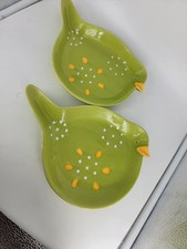 Pier 1 Imports Green Ceramic Dolomite Bird Dish Set Of 2 Hand Painted RARE picture