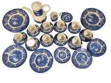 41 Pc Vintage Churchill Broadhurst Blue White English Scene Ironstone China Set picture