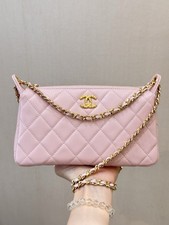 VIP Gift Pink Quilted Leather Small Shoulder Bag Gold Chain Strap Zip Closure picture