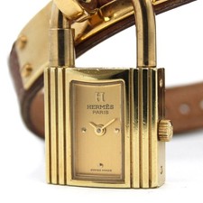 [N MIMT] HERMES Kelly Watch KE.1201 Gold Dial 20mm Padlock Quartz Women's Z310 picture