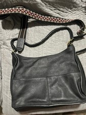 Lucky Brand Black Leather Shoulder Bag with Patterned Strap picture