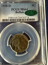1938D Buffalo Nickel Ms 64 Cac Pcgs Cert🍒🍒🍒🍒🔥🔥🔥 picture